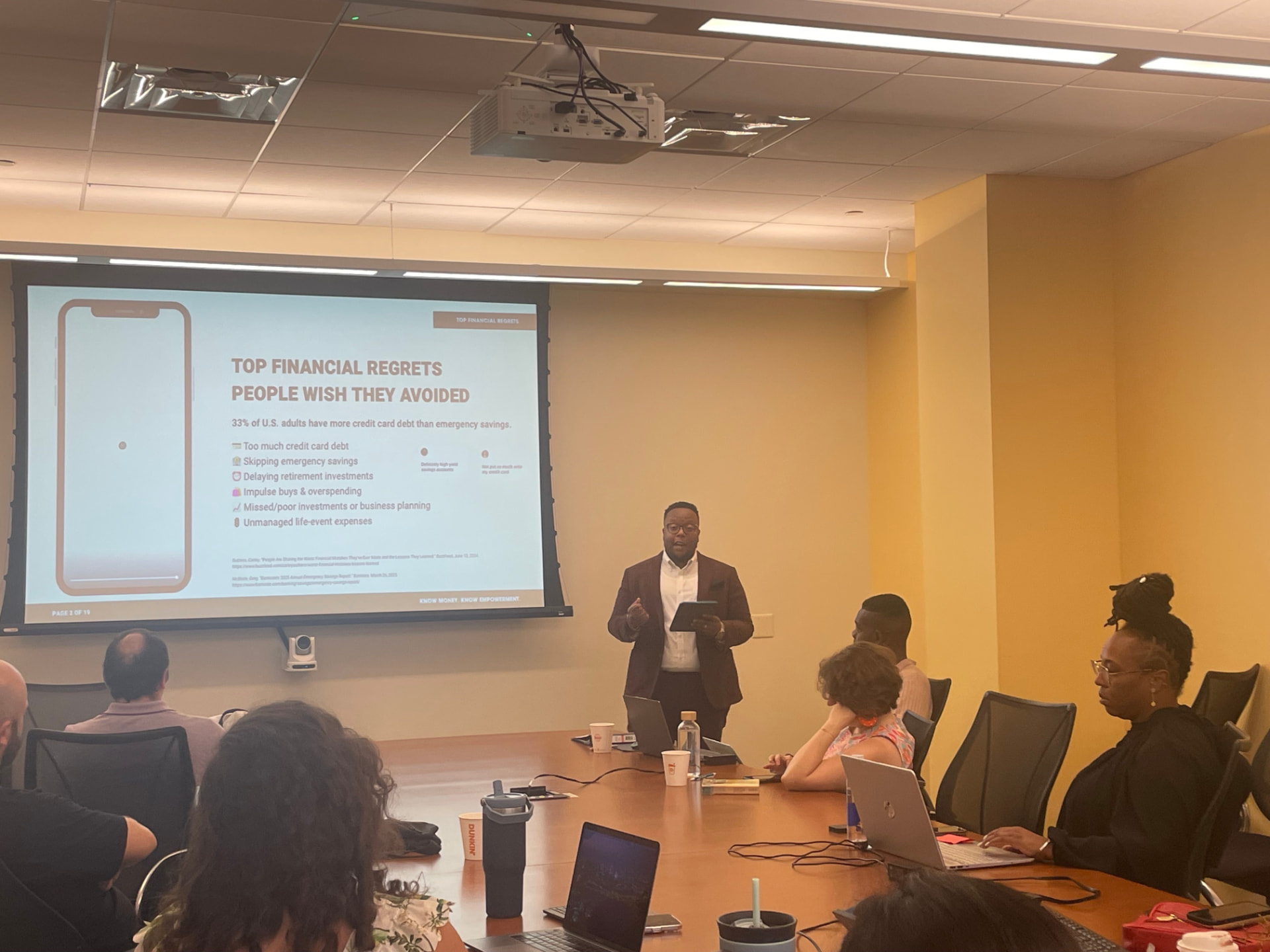 Paul Farrell presenting a KMKE financial wellness workshop to a room of community partners